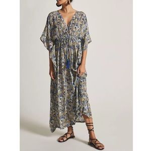 RUJUTA SHETH x Anthro | V-Neck Abstract Printed Kaftan Dress | O/S